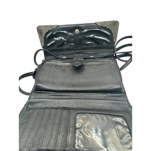 VTG Brighton Convertible Crossbody Clutch Purse Wallet Trifold Black Embossed - Picture 5 of 7